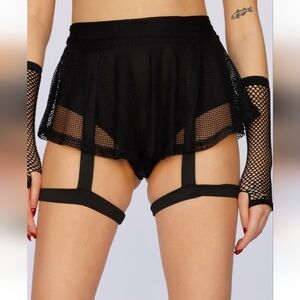 New! iHeartRaves Freaky Fishnet Mini Skirt with Garters, black, size XS